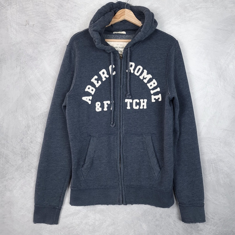 Vntg Abercrombie & Fitch Y2K Hoodie Sweatshirt Mens Small Blue Full Zip Logo
